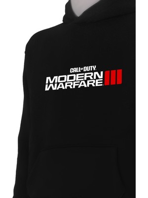 Ors Trend Call Of Duty Modern Warfare 3 Baskılı 3 Iplik Unisex Siyah Kapişonlu Sweatshirt