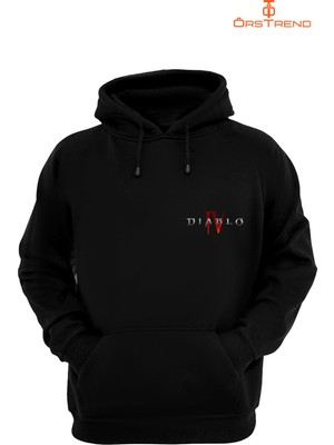 Ors Trend Diablo 4 Baskılı 3 Iplik Unisex Siyah Kapişonlu Sweatshirt