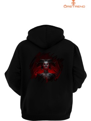 Ors Trend Diablo 4 Baskılı 3 Iplik Unisex Siyah Kapişonlu Sweatshirt