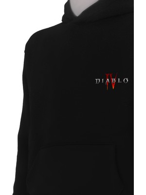 Ors Trend Diablo 4 Baskılı 3 Iplik Unisex Siyah Kapişonlu Sweatshirt