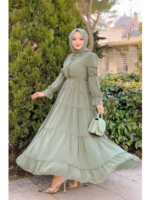 Bym Fashion Bym Kat Kat Görünümlü Bel Kuşaklı Fırfırlı Elbise 3495 Mint