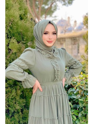 Bym Fashion Bym Kat Kat Görünümlü Bel Kuşaklı Fırfırlı Elbise 3495 Mint