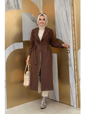 Bym Fashion 7519 Kaşe Kaban Kahverengi