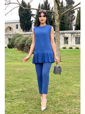 Bym Fashion Bym Etek Ucu Piliseli Sıfır Kollu Kısa Içlik 2637 Indigo