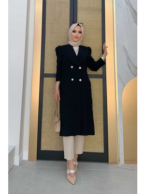 Bym Fashion Bym Yaka Detay Ön Düğmeli Yarım Boy Ceket 7693 Siyah