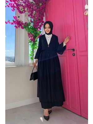 Bym Fashion Bym Kemer Aksesualrı Şifon Detaylı Abaya ve Içlik Takım 8391 Siyah