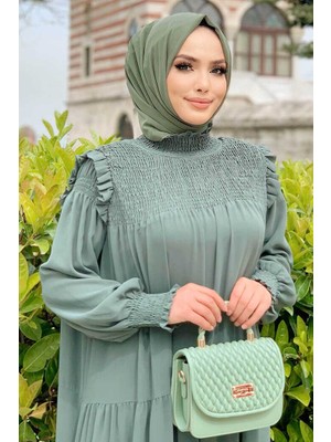 Bym Fashion Bym Omuz Kısmı Büzgü Görünümlü Salaş Astarlı Elbise 3511 Mint