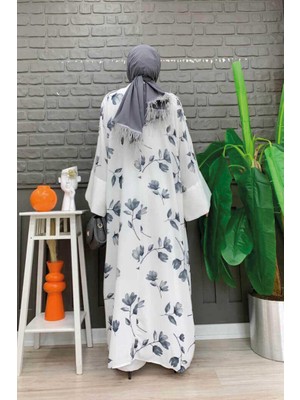 Bym Fashion Bym Desenli Abaya Düz Cep Detay Kuşaklı Sıfır Kol Tulum Takım 8312 Ekru