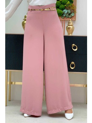 Bym Fashion Fermuarlı Kemer Aksesuarlı Pantolon Etek 0125 Pudra