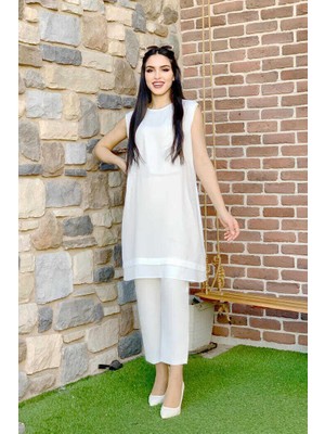 Bym Fashion Kat Görünüm Sıfır Kol İçlik Tunik 2340 Ekru