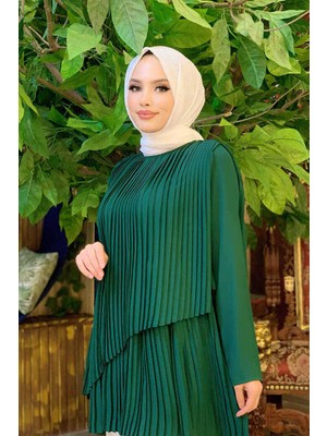 Bym Fashion Bym Çapraz Görünüm Pilise Detay Tunik 2363 Zümrüt