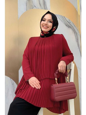 Bym Fashion Bym Çapraz Görünüm Pilise Detay Tunik 2363 Bordo