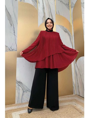 Bym Fashion Bym Çapraz Görünüm Pilise Detay Tunik 2363 Bordo