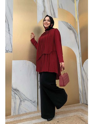 Bym Fashion Bym Çapraz Görünüm Pilise Detay Tunik 2363 Bordo