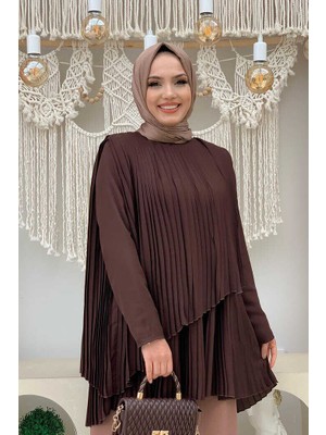 Bym Fashion Bym Çapraz Görünüm Pilise Detay Tunik 2363 Kahverengi