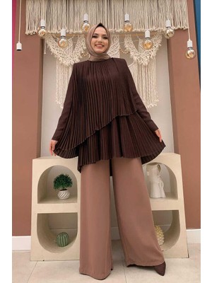 Bym Fashion Bym Çapraz Görünüm Pilise Detay Tunik 2363 Kahverengi