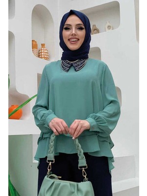 Bym Fashion Bym Kat Kat Kol Manşetli Şifon Bluz 5148 Mint