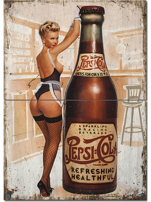 Bedeko Pepsi Kola ve Iççamaşırlı Pin Up Kızı Modern Ahşap Tablo 70CMX 100CM