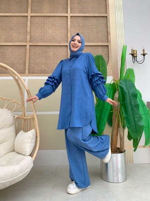 Bym Fashion Bym Kol Fırfır Detay Boydan Düğmeli Tunik 2713 Indigo