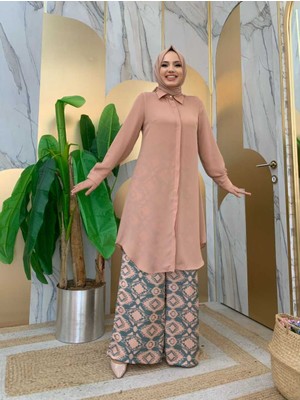 Bym Fashion Bym Boydan Düğmeli Kol Manşetli Yakalı Tunik 2683 Somon