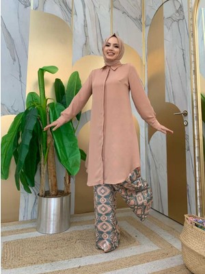 Bym Fashion Bym Boydan Düğmeli Kol Manşetli Yakalı Tunik 2683 Somon