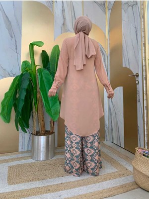 Bym Fashion Bym Boydan Düğmeli Kol Manşetli Yakalı Tunik 2683 Somon