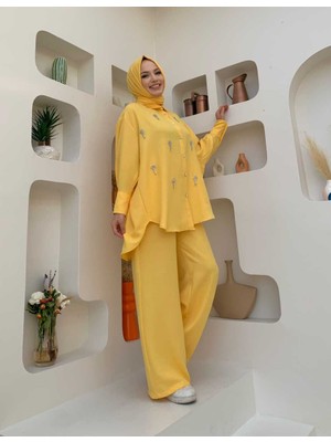 Bym Fashion Bym Taş Işlemeli Yarasakol Görünümlü Düğmeli Tunik 2685 Sarı