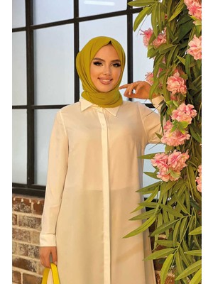 Bym Fashion Bym Boydan Düğmeli Kol Manşetli Yakalı Tunik 2683 Ekru