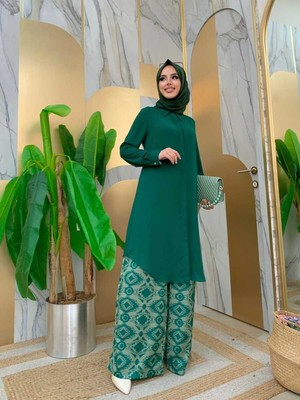 Bym Fashion Bym Boydan Düğmeli Kol Manşetli Yakalı Tunik 2683 Zümrüt