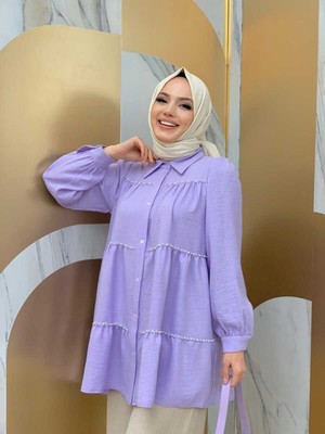 Bym Fashion Bym Kat Taş Işleme Görünümlü Düğmeli Tunik 2687 Lila