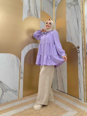 Bym Fashion Bym Kat Taş Işleme Görünümlü Düğmeli Tunik 2687 Lila