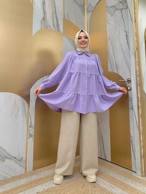 Bym Fashion Bym Kat Taş Işleme Görünümlü Düğmeli Tunik 2687 Lila