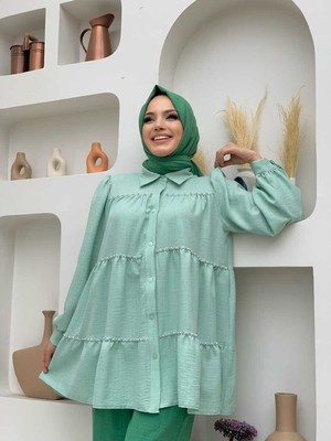 Bym Fashion Bym Kat Taş Işleme Görünümlü Düğmeli Tunik 2687 Mint