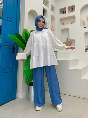 Bym Fashion Bym Kat Taş Işleme Görünümlü Düğmeli Tunik 2687 Ekru