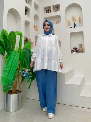 Bym Fashion Bym Kat Taş Işleme Görünümlü Düğmeli Tunik 2687 Ekru