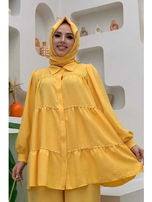 Bym Fashion Bym Kat Taş Işleme Görünümlü Düğmeli Tunik 2687 Sarı