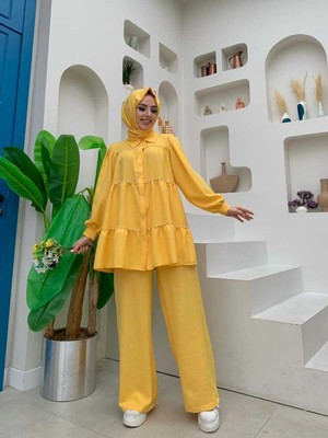 Bym Fashion Bym Kat Taş Işleme Görünümlü Düğmeli Tunik 2687 Sarı