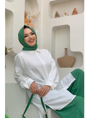 Bym Fashion Bym Boydan Düğmeli Cep Detaylı Tunik 2688 Ekru