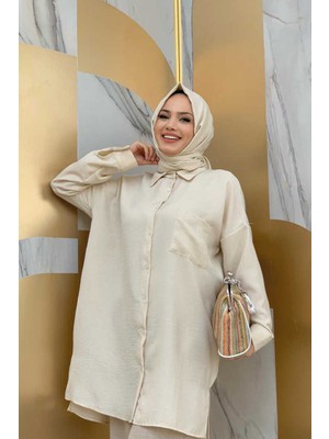 Bym Fashion Bym Boydan Düğmeli Cep Detaylı Tunik 2688 Taş