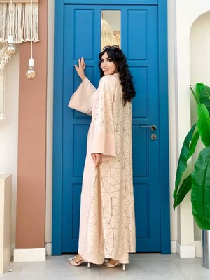 Bym Fashion Bym Dantel Abaya Bel Kuşaklı Cep Detaylı Tulum Takım 3782 Taş