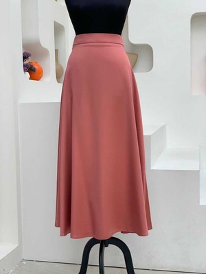 Bym Fashion Bym Bel Fermuarlı Saten Mevlana Etek 1187 Gül Kurusu