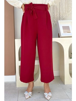 Bym Fashion Bym Fermuarlı Bel Bağcıklı Pantolon 0174 Bordo