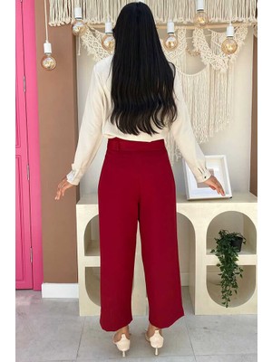 Bym Fashion Bym Fermuarlı Bel Bağcıklı Pantolon 0174 Bordo