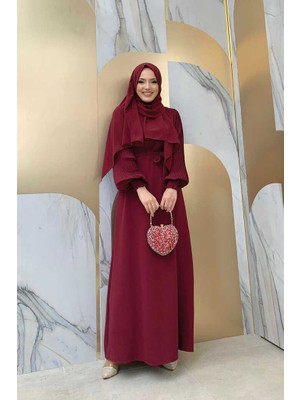 Bym Fashion Bym Kol Pliseli Bel Kuşaklı Elbise 3831 Bordo