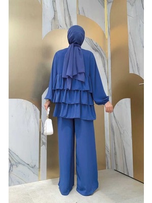 Bym Fashion Bym Düğme Detaylı Kat Kat Tunik Pantolon Takım 8461 Indigo