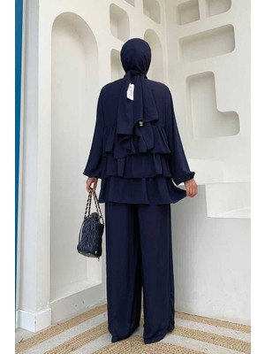 Bym Fashion Bym Düğme Detaylı Kat Kat Tunik Pantolon Takım 8461 Lacivert
