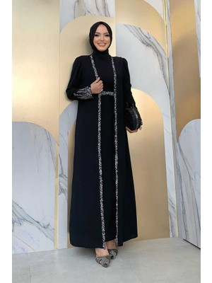 Bym Fashion Bym Taş Işleme Detaylı Yelekli Elbise Takım 3838 Siyah