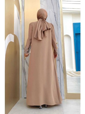 Bym Fashion Bym Taş Işleme Detaylı Yelekli Elbise Takım 3838 Vizon