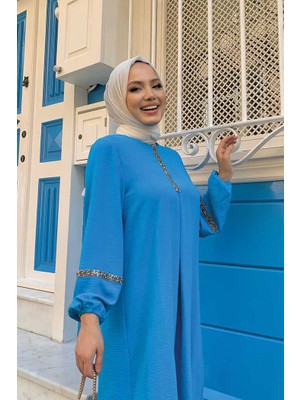 Bym Fashion Bym Taş Işleme Detaylı Pantolonlu Tunik Takım 8464 Mavi