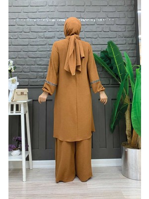 Bym Fashion Bym Taş Işleme Detaylı Pantolonlu Tunik Takım 8464 Taba